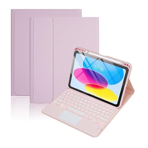 Funda iPad Air 5 rosa para estudiantes con teclado magnético y luces de colores