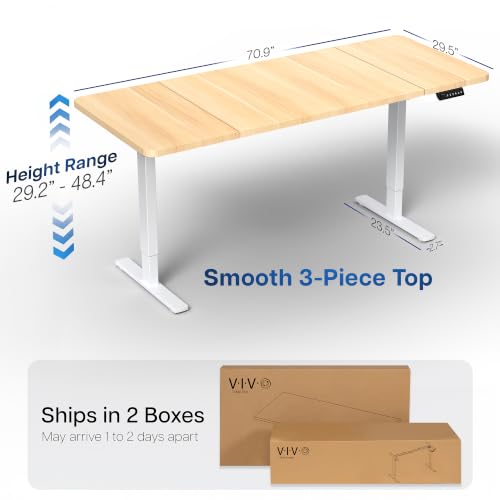 Image of VIVO Electric 71 x 30 in Standing Desk, Memory Height Adjustment, 1B Series, Holds 220 lbs, Light Wood Top White Frame, DESK-KIT-1W7C