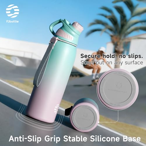 Image of Fjbottle 24oz Stainless Steel Insulated Water Bottle No Straw Spout Lid | Leakproof Keeps Cold 24H, Double Wall Vacuum Insulated, BPA Free, Easy to Clean Sports Water Bottle for Gym Hiking & Outdoor