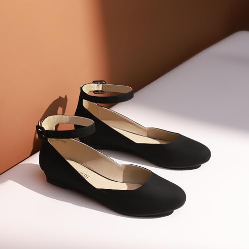 DREAM PAIRS Ballerinas Damen Schuhe Damen Elegant Flache Schuhe für Damen mit Verstellbarem Knöchelriemen Riemchenballerina – Bild 4
