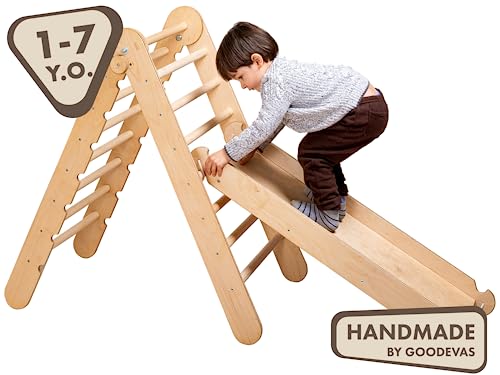 Pikler Dreiecksset (Leiter + Rutsche und Kletterbrett) - Kleinkinderrutsche mit Rampe für Indoor-Spielplatz - Aus Holz / 100%...