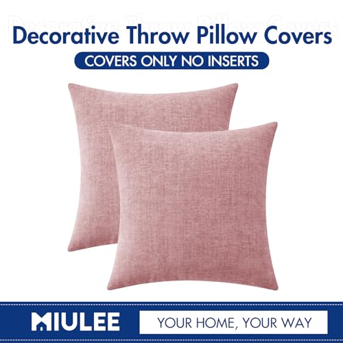 Image of MIULEE Pack of 2 Couch Valentines Throw Pillow Covers 18x18 Inch Soft Spring Blush Pink Chenille Pillow Covers for Sofa Living Room Solid Dyed Pillow Cases