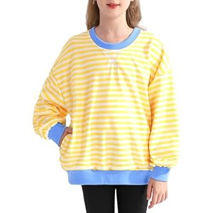 Bkixhv Mädchen Streifen Farbblock Sweatshirt Gelb/Weiß