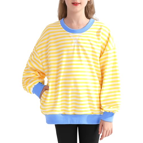 Bkixhv Mädchen Streifen Farbblock Sweatshirt Gelb/Weiß