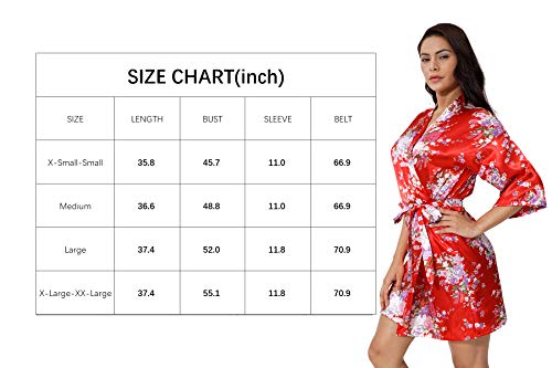 DITSONEO Womens Floral Robes Silk Satin Wrap Kimono Bathrobes Bridesmaid Wedding Party Lightweight Nightgown Red - Thumbnail 4
