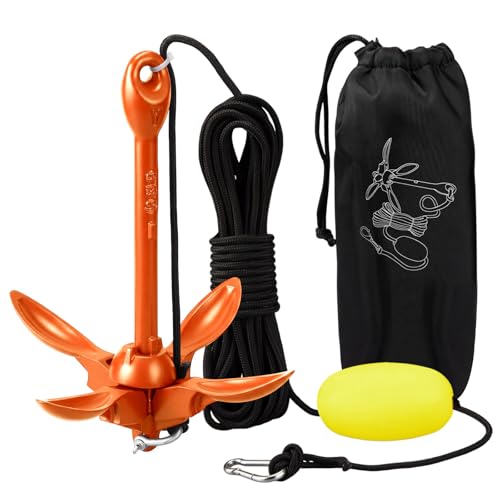 Image of MorningRo 1 Pack 1.5 /3.5 lb Marine Kayak Anchor Kit with 40ft Rope and Buoy Folding Grapnel Boat Anchor Kit Kayak Fishing Accessories for Small Boats, Canoe, SUP Paddle Boards