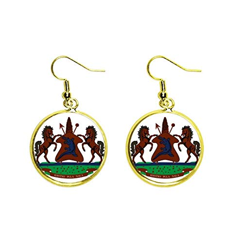 Pendientes dorados Lesoto joyas de alta calidad con escudo nacional africano para mujer