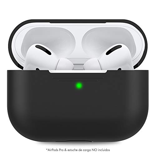 AHASTYLE Silikon Hülle für Airpods Pro Schutzhülle und Haut Case für Airpods Pro [Front-LED Sichtbar] [Kabelloses Laden] Kompatibel mit Apple AirPods Pro 2019 (Ohne Karabiner, Schwarz)