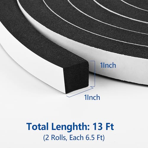 Image of Kikerike Self Adhesive Foam Tape Weatherstrip 1In x 1In x 13Ft High Density Foam Insulation Strips Foam Seal Weather Stripping with Strong Adhesive for Door and Window Sound Isolation Soundproofing