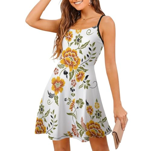 Robe d'été fleurs d'orange confectionnée pour une silhouette élégante