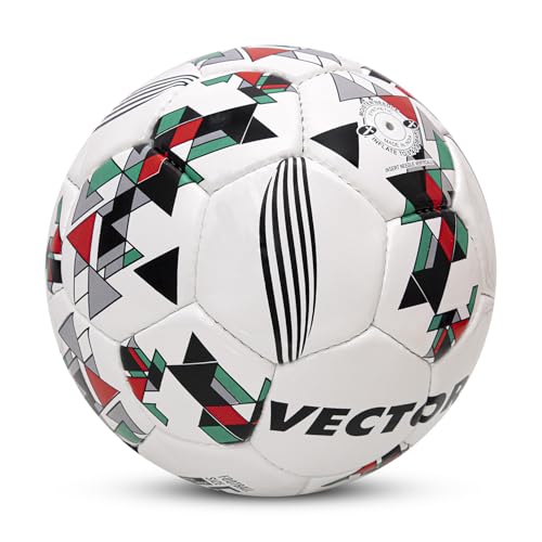 Image of Vector X 32 Panel Carbon-X PU Hand Stitched Indoor /Outdoor Water-Resistant Football with Latex Bladder, White, Size 5, Suitable for Match and Training for Adults 15+ Years