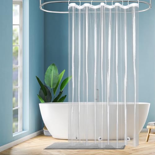 EurCross Rideau de douche 120 x 200, rideau de douche transparent et imperméable avec 3 aimants en bas pour salle de bain, petit rideau de douche...