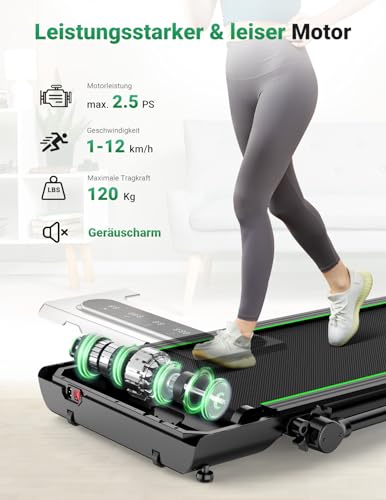 THERUN Laufband Klappbar für Zuhause bis 12km/h, 2 in 1 Walking Pad laufbänder mit Großer Lauffläche und Touchscreen-LED Anzeige, 2.5PS Leises Schreibtisch-Laufband für Büro – Bild 3