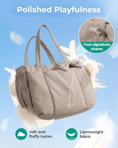 Image of BAGAMSRT Crush Bow Tote Bag for Women, Large Work Tote with 40oz Tumbler, Puffer Travel Tote Bag for Work, Yoga, Gym | For Mom