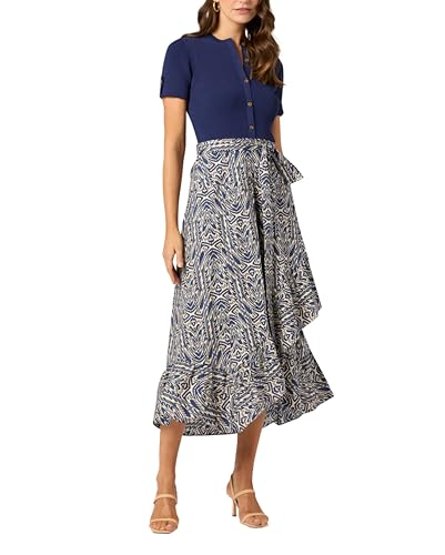 Shoshanna Womens Uffizi Geo Knit Combo Rayna Dress Navy/Ivory L