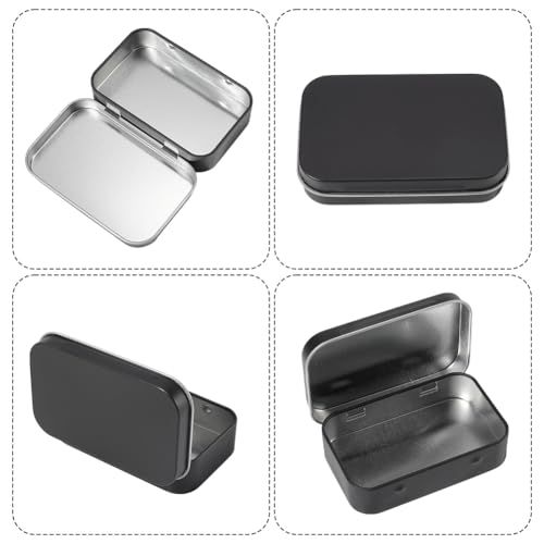 Image of 4 Pack 4 x 2.5 x 0.9 Inch Black Metal Hinged Tin Box Hinged Rectangle Box with Lid Small Mini Empty Iron Storage Portable Home Organizer Containers for Drawing Pin Candies Jewelry Crafts