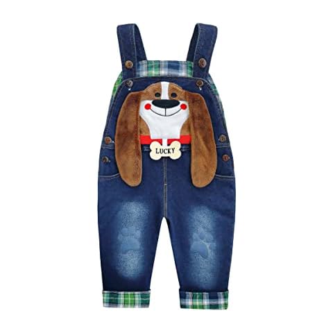 KIDSCOOL SPACE Baby Denim Overalls,3D Cute Cartoon Knitted Jean Dungarees,Blue,6-12 Months Cover