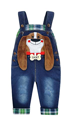 KIDSCOOL SPACE Baby-Denim-Latzhose, 3D niedliche Cartoon-Jeans-Latzhose,Blau,3-4 Jahre