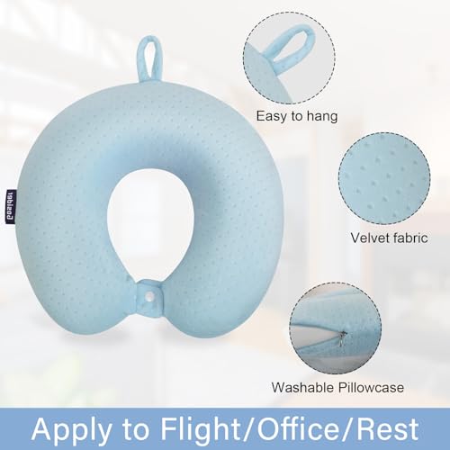 Image of Travel Neck Pillow Memory Foam Pillow Support Pillow U Shape Compact & Lightweight Neck Pillow for Sleeping Travel for Plane, Car, Home, Office Camping Light Blue