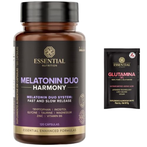 Melatonina Duo Harmony - Essential Nutrition 120 Cápsulas + Amostra (Fórmula c/Triptofano, Vitamina B6, Zinco, Magnésio, Taurina, Inositol)
