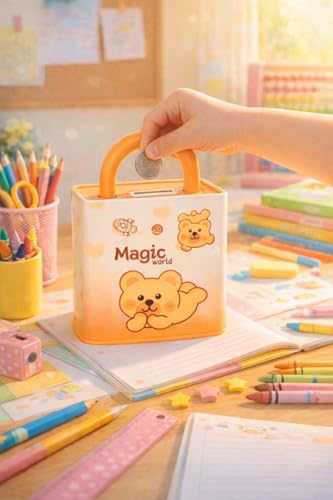 Image of Sajani Cute Cartoon Creative Portable Piggy Bank, Money Saving Box with Combination Lock, Mini Coin Bank Gifts for Boys and Girls, Best Return Gifts for Kids (Pack of 1) (Lock - Yellow)