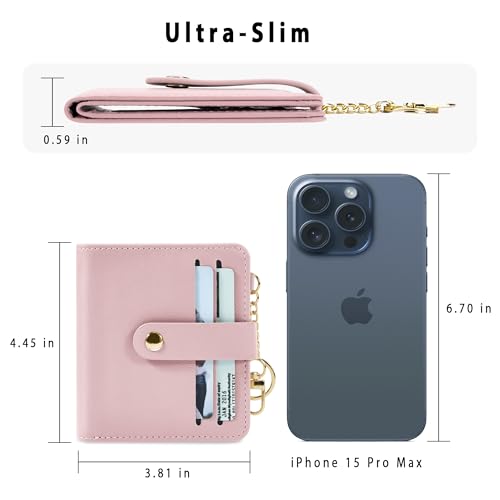 Image of Airkit Small Wallet Women RFID, PU Leather Card Holder with Keychain | Slim Compact Zipper Coin Purse for Ladies, Travel Holiday Gifts for Mom, Cute Mini Bifold Wallets