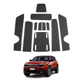 SHAOHAO For Jeep Avenger 2023 2024 2025 Rubber Mats Centre Console Non-Slip Mats Drink Holder Mat, Door Slot Mat Storage Box Jeep Avenger Accessories Black