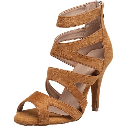 Talons salsa personnalisables marron et sandales ouvertes avec sangle de sécurité cheville