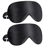 Masque de Nuit, Masque de Sommeil, Gritin [Lot de 2] Anti-Lumière Ultra-Douce & Confortable 100% Soie Naturelle Masque de Voyage Masque de Yeux avec Sangle Réglable et Bouchons d'oreille