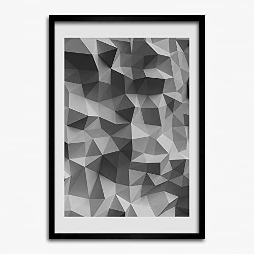 Affiche peinture triangles avec grand cadre moderne 50x70 cm pour décoration salon