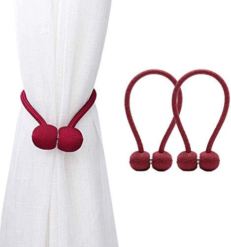 Image of Home Cloud Magnetic Curtain Tiebacks Curtain Drape Holdbacks Clips Rope Holder Buckles for Home Bedroom Office (1 Pair 2pcs, Maroon)