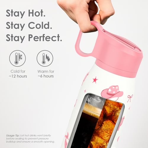 Image of Cowgirl Water Bottle with Twist Lid Insulated Stainless Steel 20oz, Travel Water Bottles for Sports & Gym, Gift for Women Girfriend Birthday Christmas