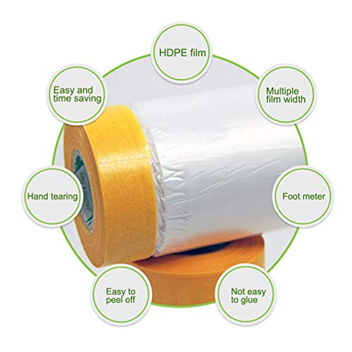 Lehom Automotive Masking Paper Plastic Pretaped Masking Film 6 Rolls 9 x 67 FT Painting Protection Covering Film Rubber Adhesive Masking Film for Painting