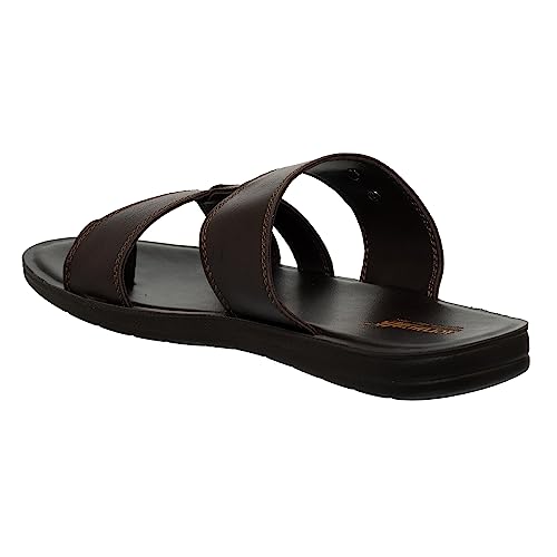 AEROWALK Stylish T-Shape Fashion Sandal/Slipper for Men | Comfortable | Lightweight | Anti Skid | Casual Office Footwear (9618_BROWN_41)