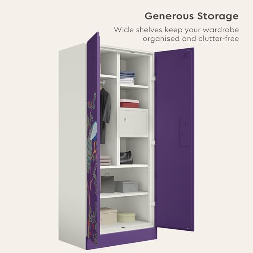 Image of Interio by Godrej Aceline 2-Door Digital Printed Steel Almirah | Textured Magic Purple Wardrobe for Clothes, 1-Year Warranty, 1 Half Locker, 5 Shelves
