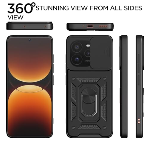 Image of Outlouders Back Cover for Realme GT 7 Pro 5G | D10 Tough Armor 360 Protection Case with Sliding Camera Shield & Ring Holder Stand Bumper Case (Black)