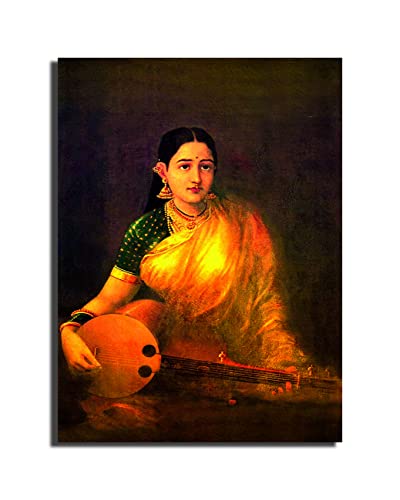 Image of Sikhash Raja Ravi Varma Canvas Paintings Classic Art Lady With Swarbat, Indian Art, Famous Artist, Wall Painting for Living Room, Unframed, Multicolor (Size- 23x17 inches, 320 GSM, Pack of 1)