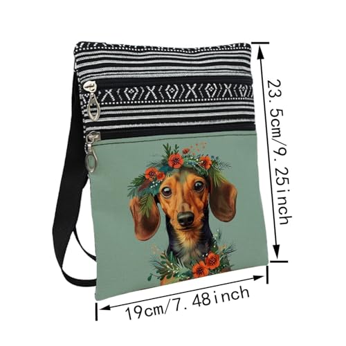 Floral Dachshund Messenger Bag Small Ethnic Pattern Printed Adjustable Strap Crossbody Zipper Bag Floral Puppy Phone Bag Wallet Cute Shoulder Handbag for Dachshund Lovers Women2