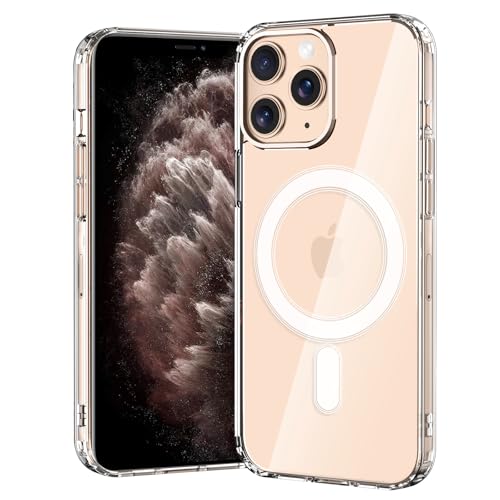 gueche Coque pour iPhone 11 Pro, compatible avec MagSafe, transparente, magnétique de qualité militaire, protection contre les chutes, anti-jaunissement, coque de protection robuste et résistante aux