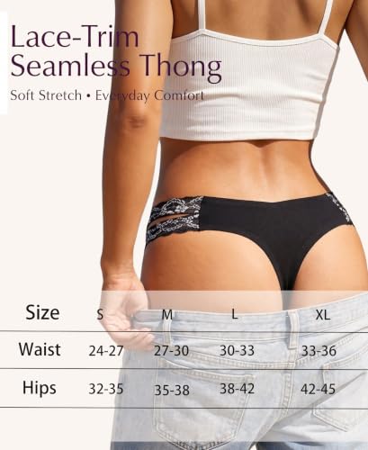 Image of FINETOO Seamless Thongs for Women 6 Pack Sexy V-Wasit Womens Underwear No Show T-back Panties for Women
