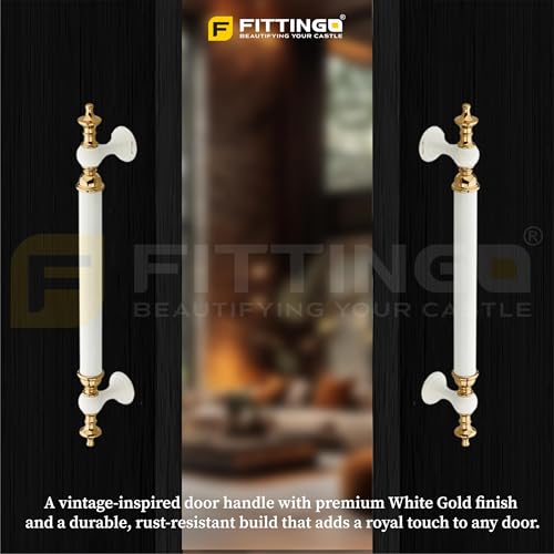 Image of Vintage Royal Main Door Handle | 16 Inch Premium Pull Push Handle for Home, Office, Hotels & Villas | Stainless Steel Black & Gold Antique Finish |Hole to Hole 400mm | 3 Years Warranty