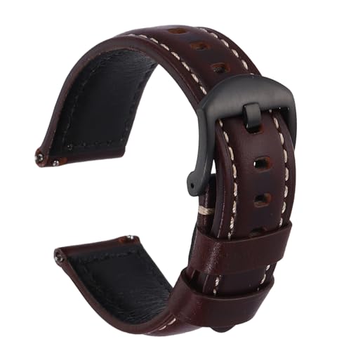 Correa de reloj de 22 mm en piel encerada con liberación rápida en negro y rojo