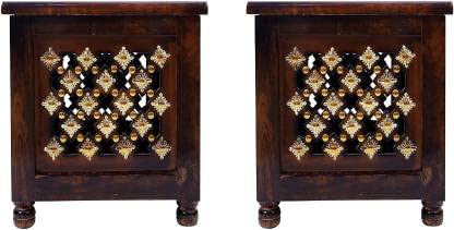 Handmade Bedside Table Floral Carved End Table for Bedroom and Living Room Solid Wood Side Table Solid Wood Side Table (Finish Color – Brown, Pre-Assembled) 30.48 x 38.1 cm