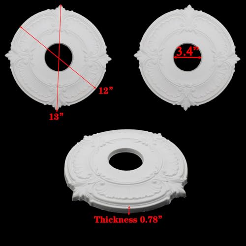 Image of PU Ceiling Medallion 2Pcs, 13.1 x 3.4 Inches, White | Whole Circle, Fits 3.4 Inch Canopy, European Vintage Carving, Decor For Chandeliers & Ceiling Fans, Lightweight PU Foam