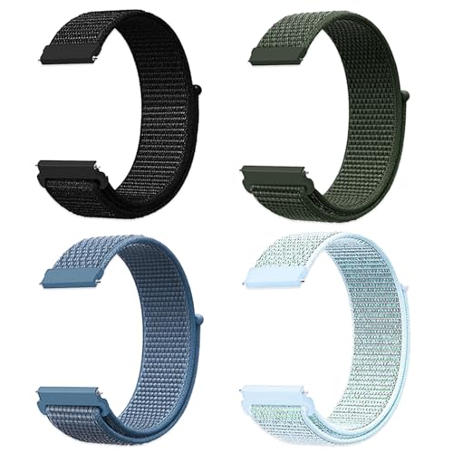 JSTHHTT 4 Piezas 22mm/20mm Pulseras Elásticas Ajustables de Nylon Deportivo de Repuesto (20mm Cian Claro, Azul Capa, Verde Militar, Negro)