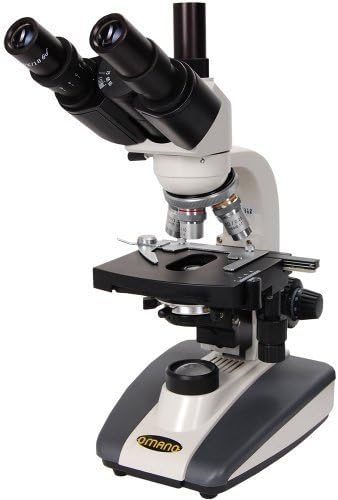 Omano OM36-T - 40x-1000x - Trinocular - Compound Student Microscope - Double Layered Mechanical Stage - Medical School Approved Specifications - Halogen Illumination