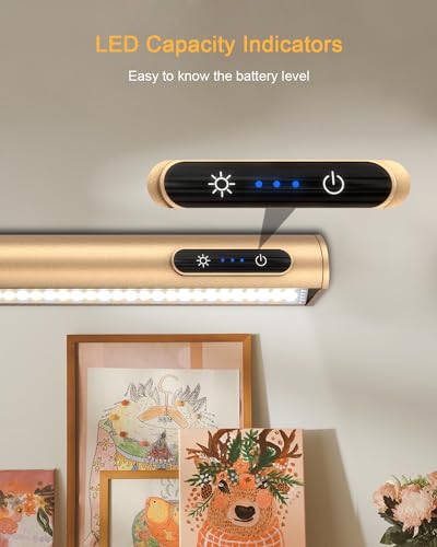 GOVSSING Picture Lights for Wall - 4000mAh Rechargeable Wall Light with Remote, 3 Color Temps & Brightness Adjustable, 15.7” Battery Operated Wall Lights, Memory & Timer Functions USB-C, Gold (G05)