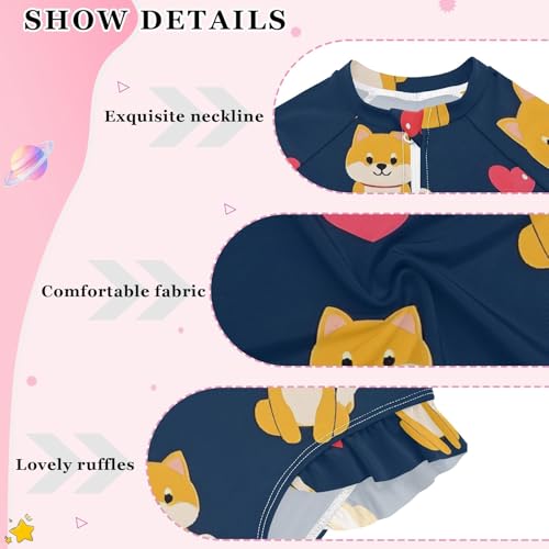ALAZA Toddler Swimsuit Girl Bathing Suit Swimwear Rash Guard Dog Heart Long Sleeve 3T4