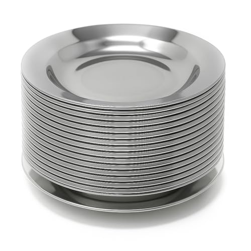 Menax - Assiettes Apéritif en Acier Inoxydable 18 cm - Petites Assiettes Rondes pour Tapas,...