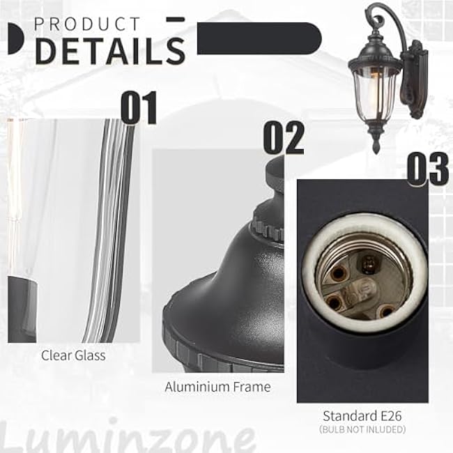 Outdoor Wall Light Fixture Black Porch Lights Outside Wall Mounted Lighting Clear Glass Shades Exterior Waterproof Lanterns Modern Outdoor Wall Sconces for Home, Yard, Patio